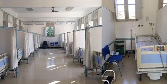Visão geral da nova enfermaria (à esquerda) e detalhe do espaço reservado ao paciente (à direita) Foto: HUGG