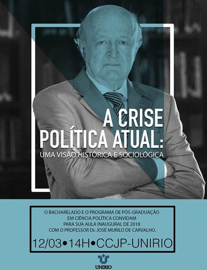 Cartaz com imagem do professor José Murilo de Carvalho e informações sobre a palestra