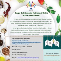 SETAN divulga início do Grupo de Orientação Nutricional Online. Inscrições de 05/05 a 10/05/21