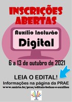 PRAE divulga abertura do edital para o Auxílio Inclusão Digital 2021.2