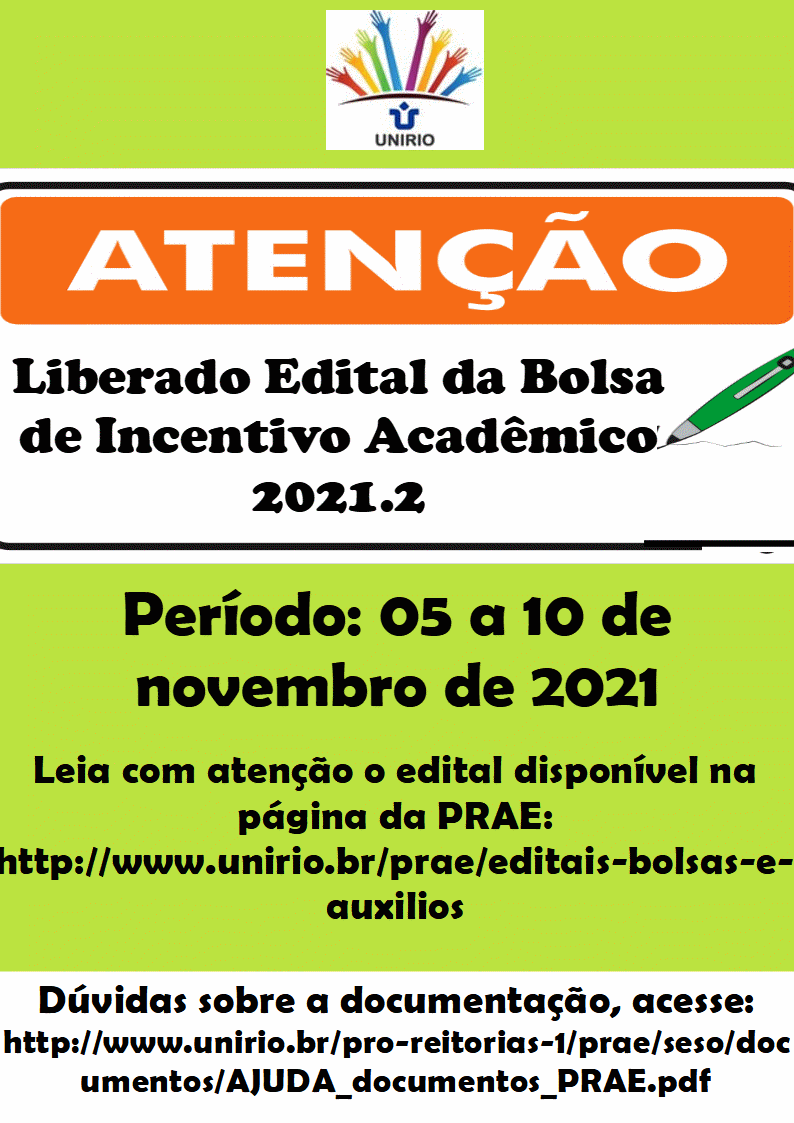 PRAE divulga Edital para a Bolsa de Incentivo Acadêmico (BIA) 2021.2