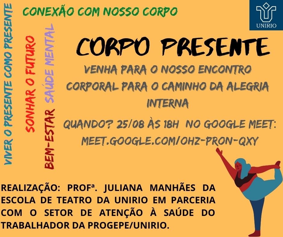 SAST em parceria com Professora da Escola de Teatro convida para o encontro “Corpo Presente” 