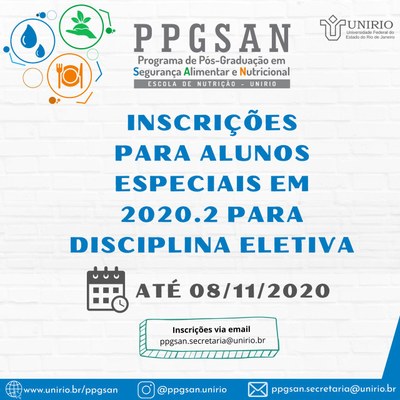 INSCRIÇÕES ALUNOS ESPECIAIS 2020.2 - DISCIPLINA ELETIVA