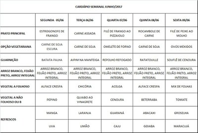 cardápio 05/06 a 09/06