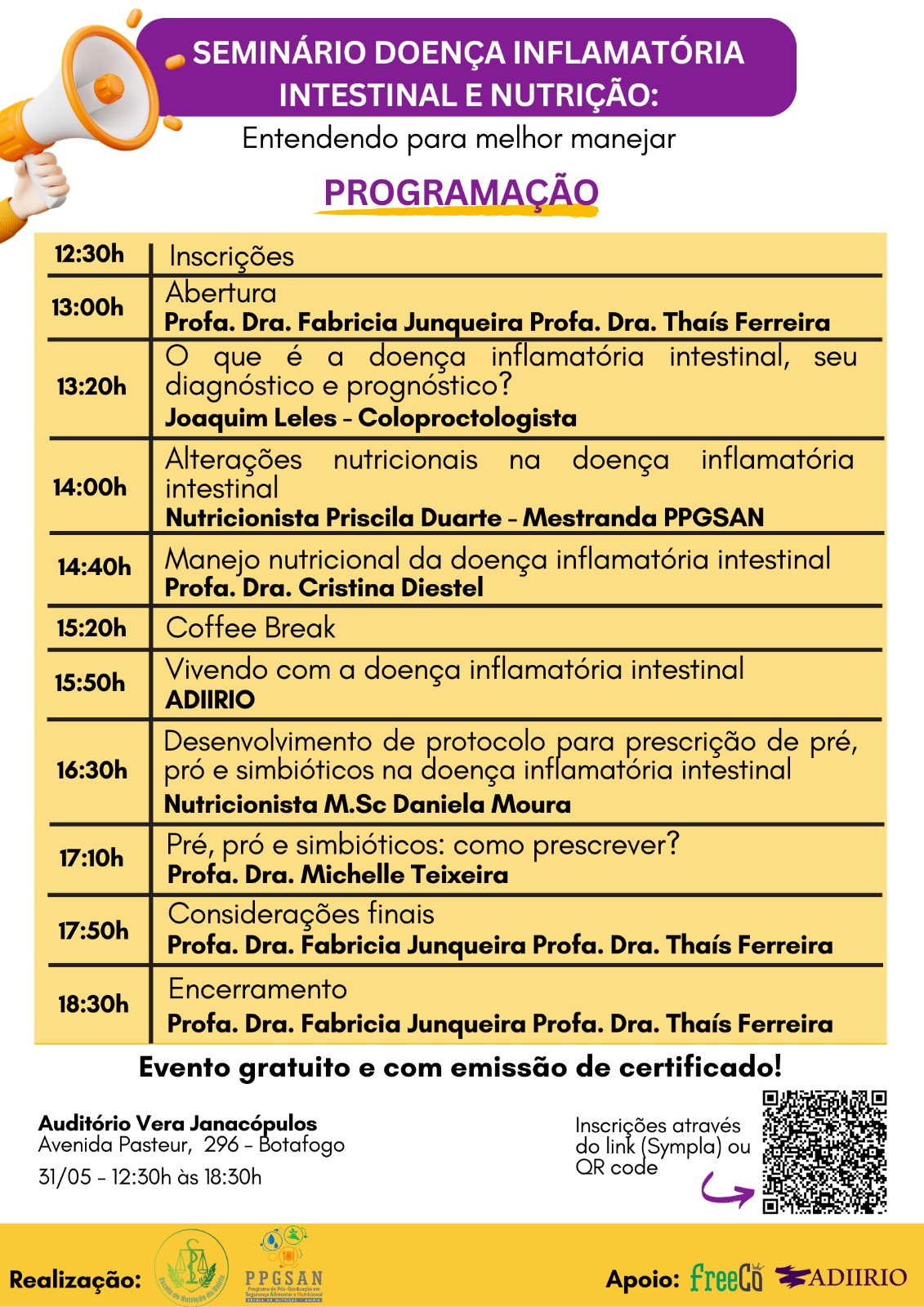 Evento Programação Seminário Doença Inflamatória em 31/05/2023