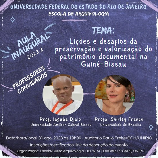 Cartaz da aula inaugural 2023.2 - Arquivologia