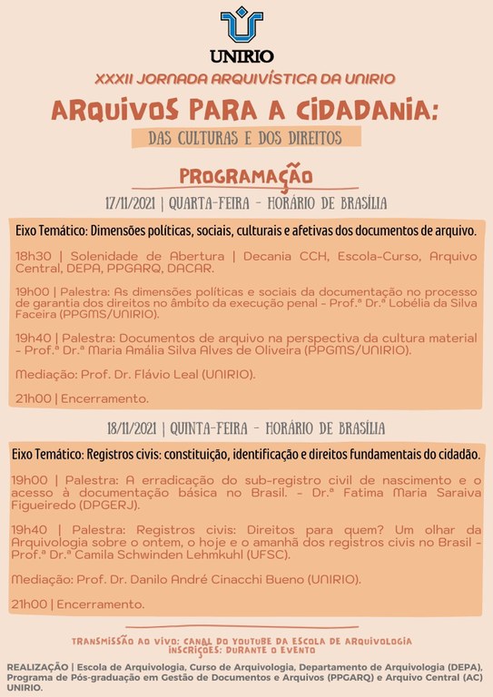 Programação da 32ª Jornada Arquivística