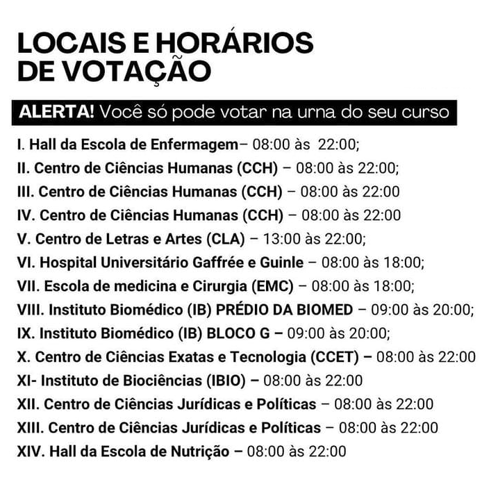 Locais votação DCE 2023