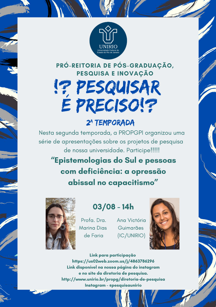 Folder palestra da série Pesquisar é preciso - 3 de agosto 21