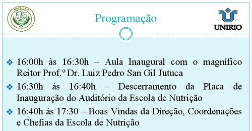 Programação da Inauguração auditório Escola de Nutrição