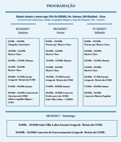Programação I Festival Internacional de Metais