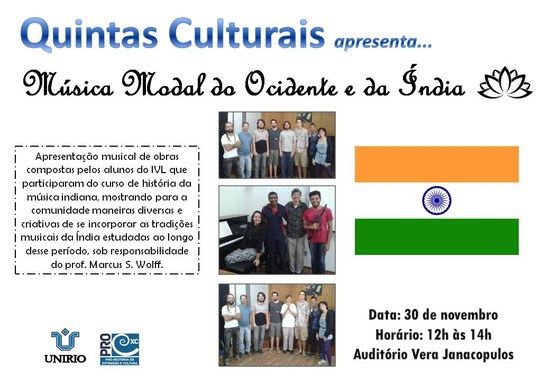 Estudantes do Instituto Villa-Lobos (IVL) que participaram do curso de história da música indiana apresentarão composições próprias (Imagem: Divulgação)