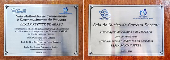 Placas na Progepe em homenagem aos servidores Dilcar e Perla (Fotos: Progepe)