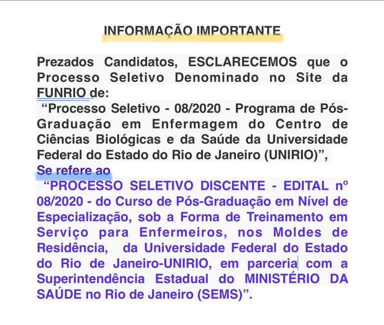 ESCLARECIMENTO Processo Seletivo Edital 08-2020 ESCLARECIMENTO Processo Seletivo Edital 08-2020