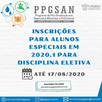 INSCRIÇÕES ALUNOS ESPECIAIS 2020.1