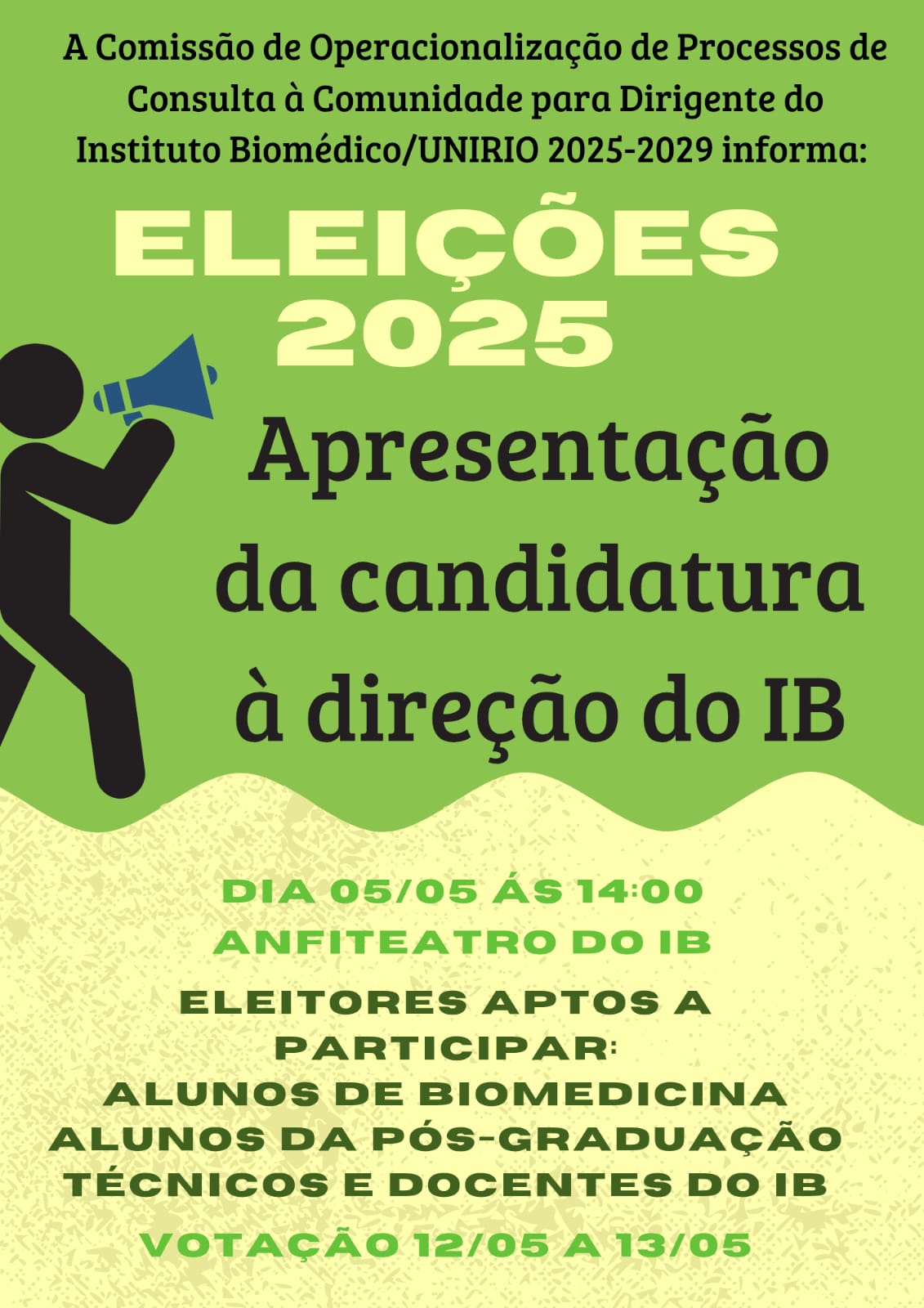 Apresentação do Candidato à direção do Instituto Biomédico, dia 5 de maio