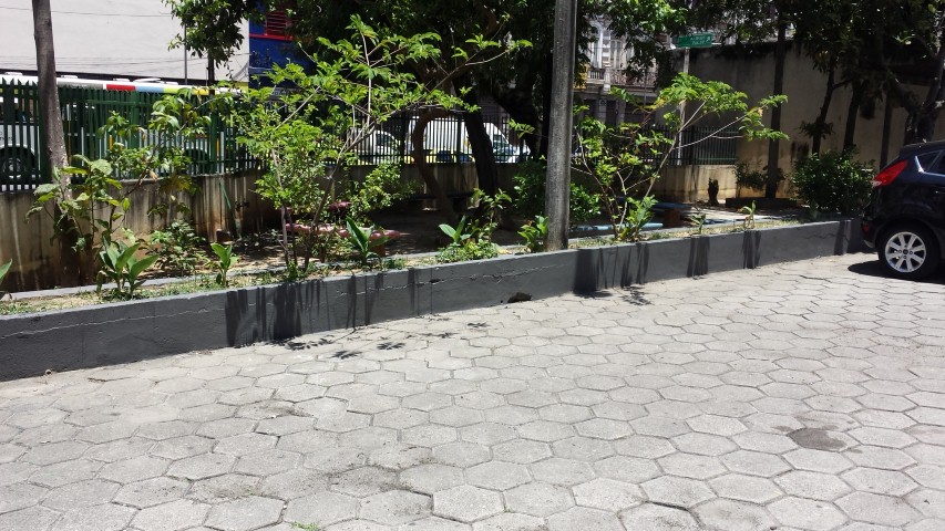 Iniciada pintura dos canteiros do jardim / fachada interna  do IB