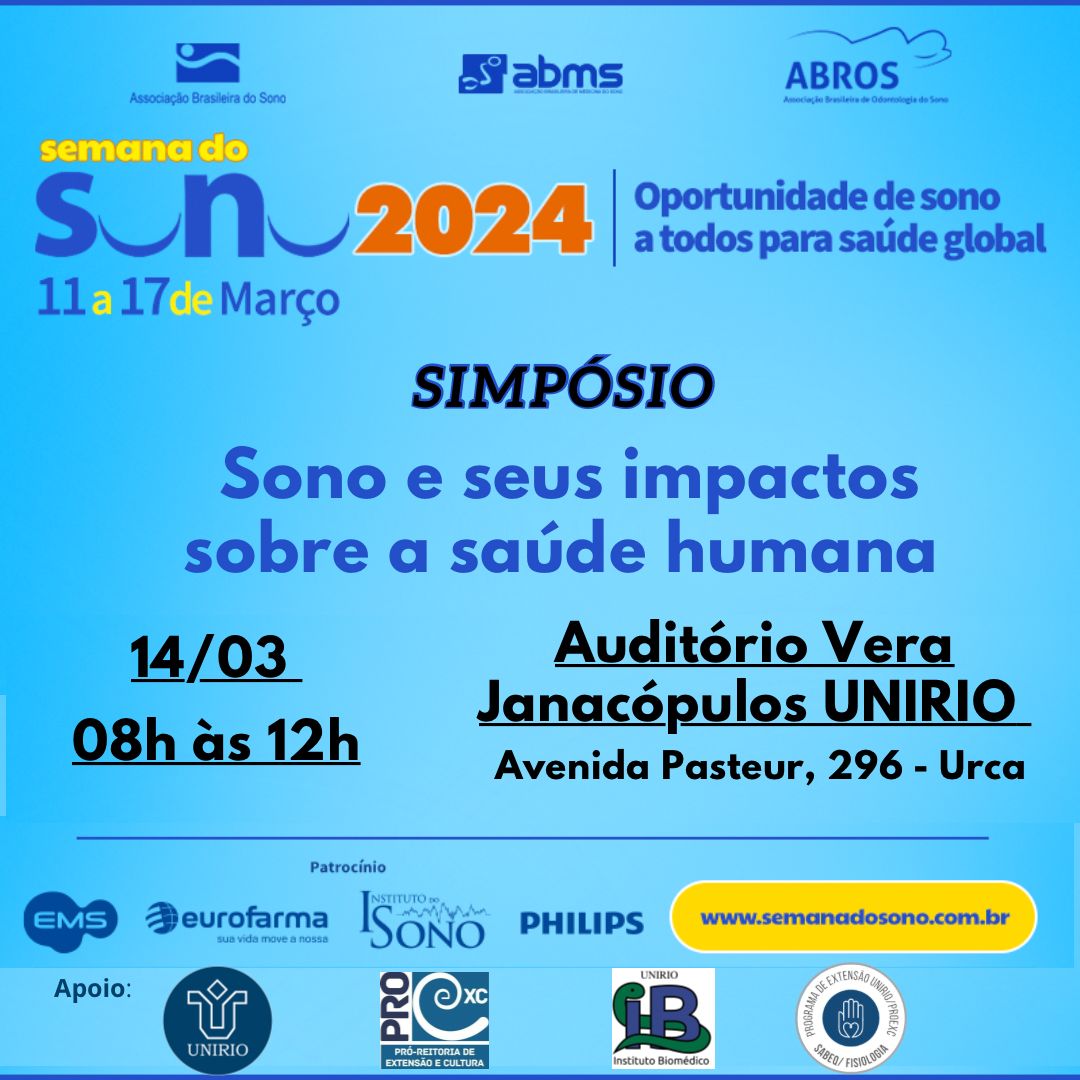 Simpósio Sono e Seus Impactos sobre a Saúde Humana, dia 14 de março no Auditório Vera Janacopulos
