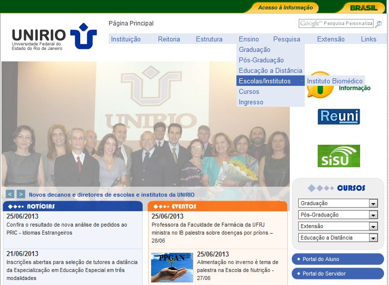 Homepage do IB já está com acesso pela página da UNIRIO