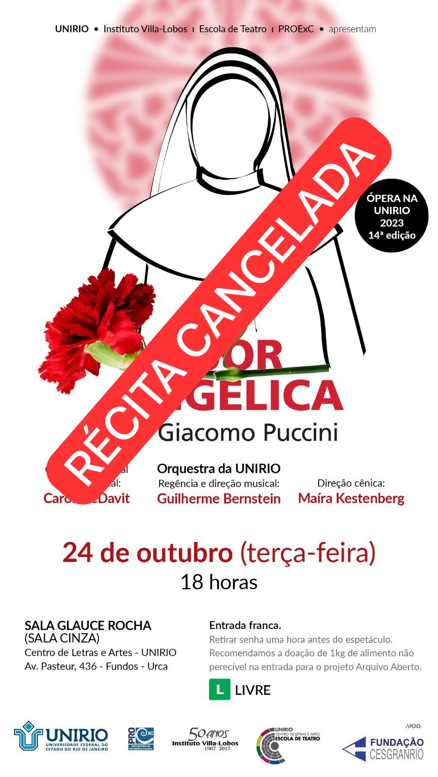 Récita Suor Angélica do dia 24/10 cancelada