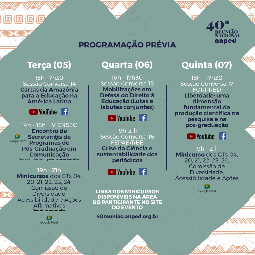 Programação Prévia da 40ª Reunião Nacional ANPED