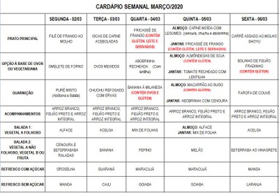 Cardápio 1 sem março