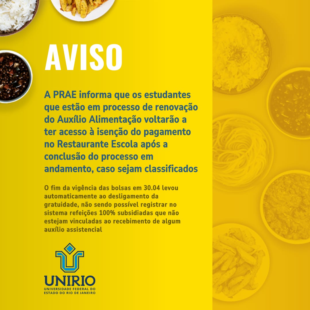 PRAE informa sobre gratuidade RE para AA