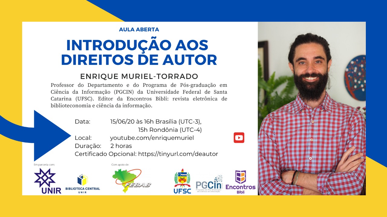 Divulgação da aula aberta Introdução aos Direitos do Autor, do Prof. Henrique Muriel-Torrado
