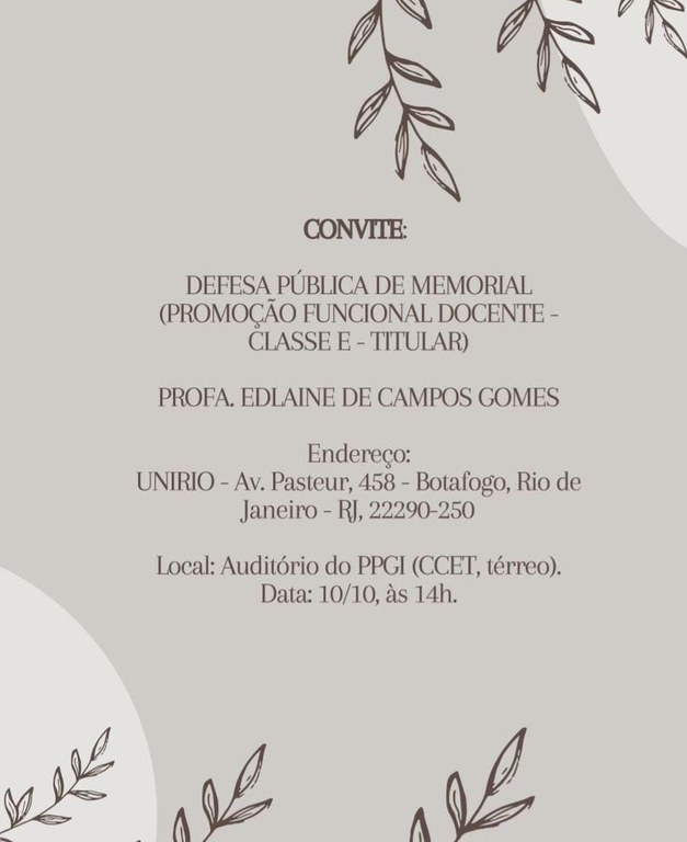 Defesa pública de memorial Prof. Edlaine de Campos Gomes