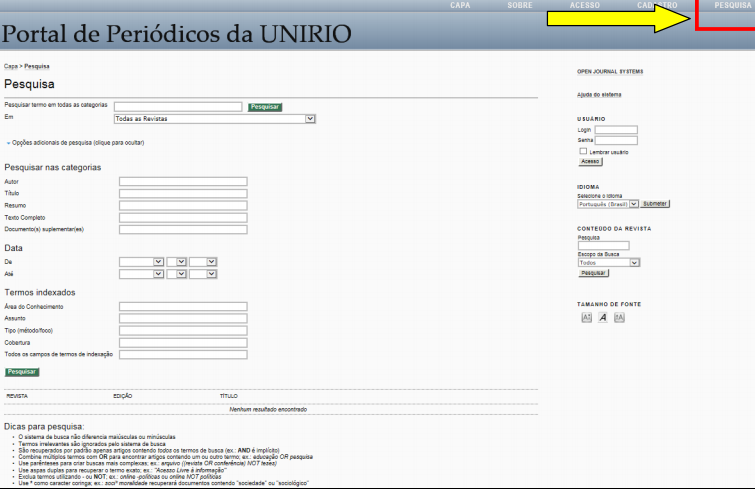 Como pesquisar - Caixa de Pesquisa no Topo da Página