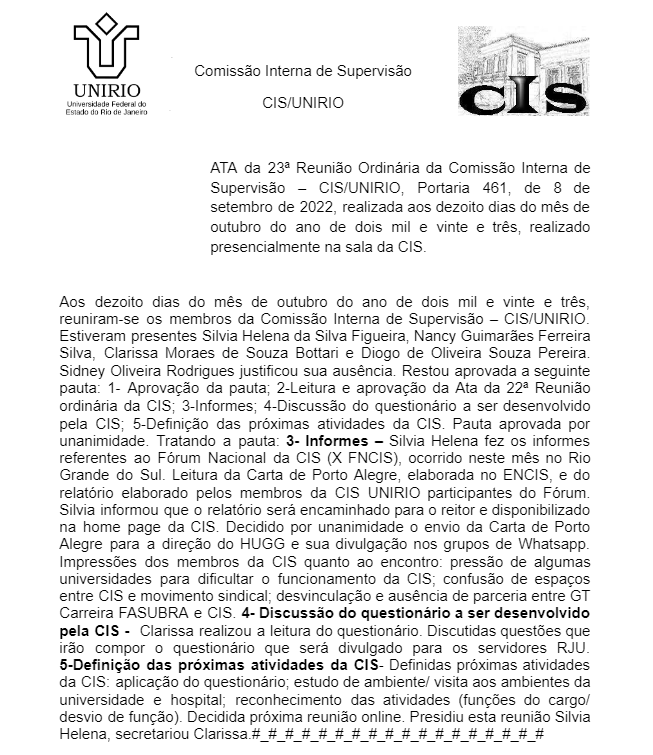 23ª Ata de Reunião da CIS