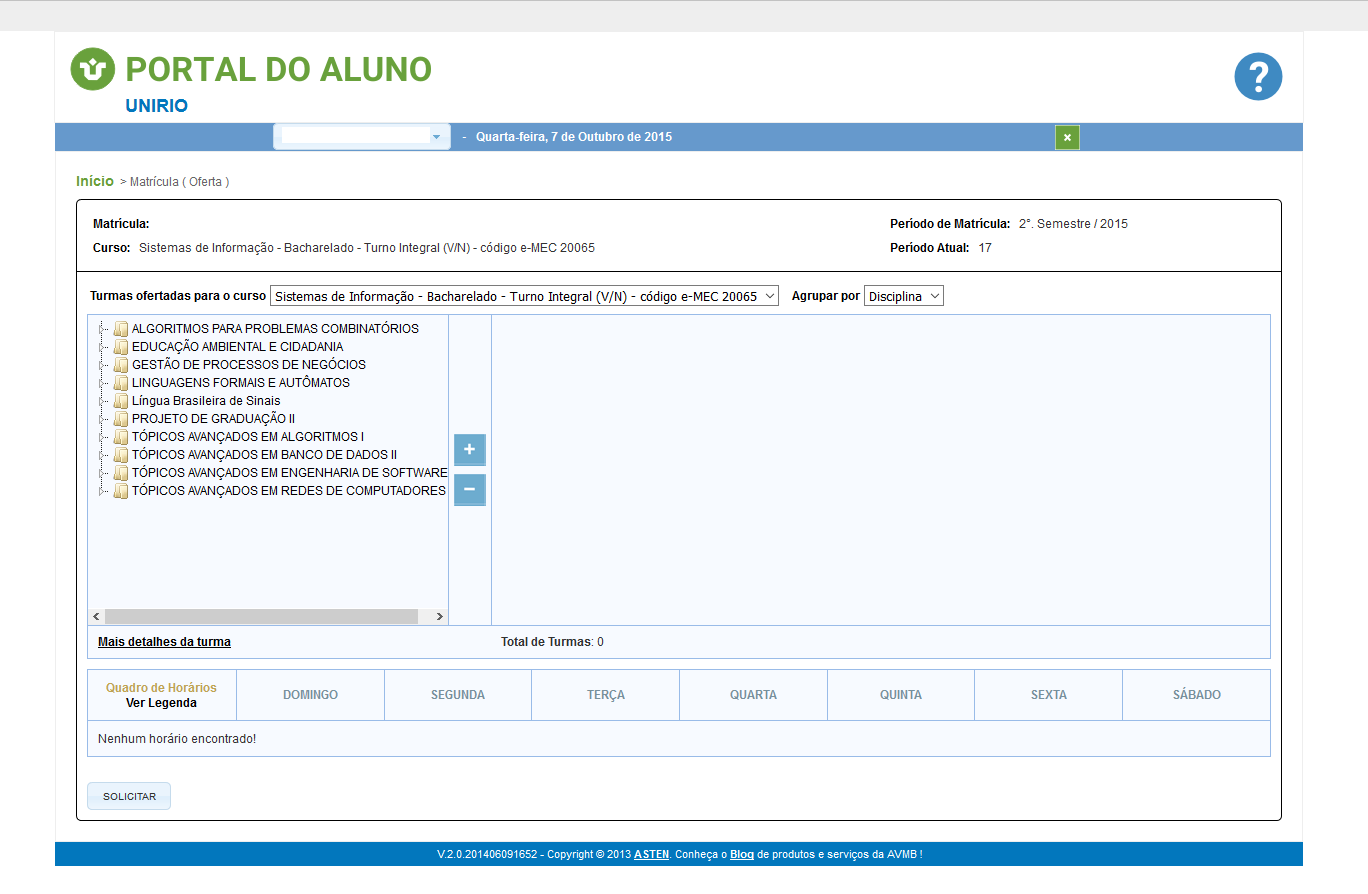 Uma das telas do Portal do Aluno: mais clareza e contraste de cores (Imagem: Reprodução)