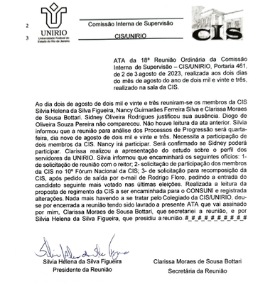 18ª Ata de Reunião da CIS