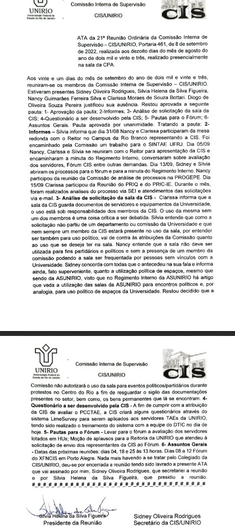 21ª Ata de Reunião da CIS