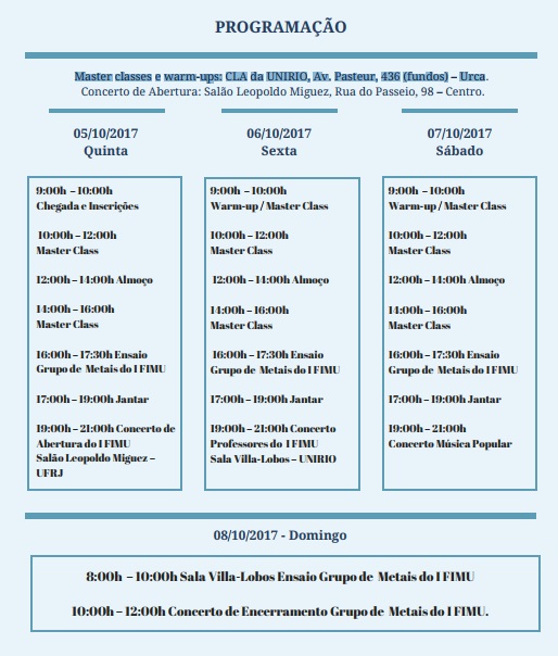 Programação I Festival Internacional de Metais