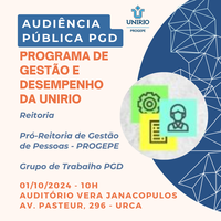 PROGEPE divulga audiência pública do PGD, nesta terça, dia 1 de outubro
