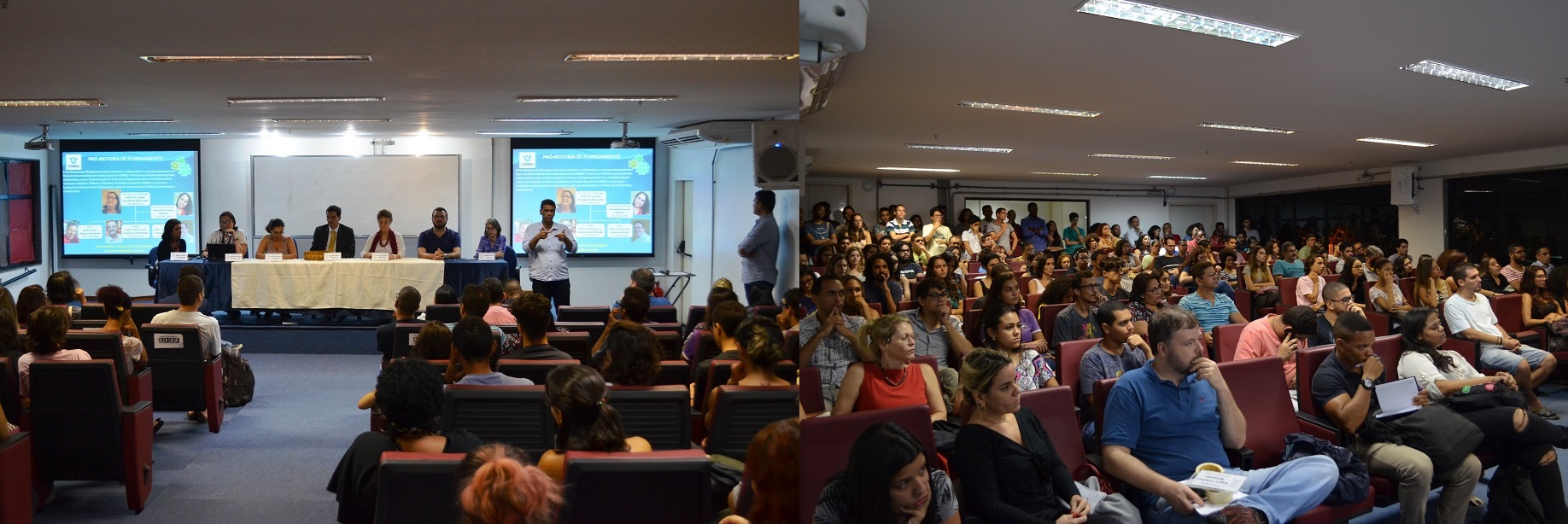 Mesa e plateia da sessão do turno da noite (Fotos: Comso)