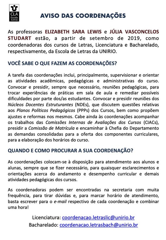 Aviso das coordenações, corrigido