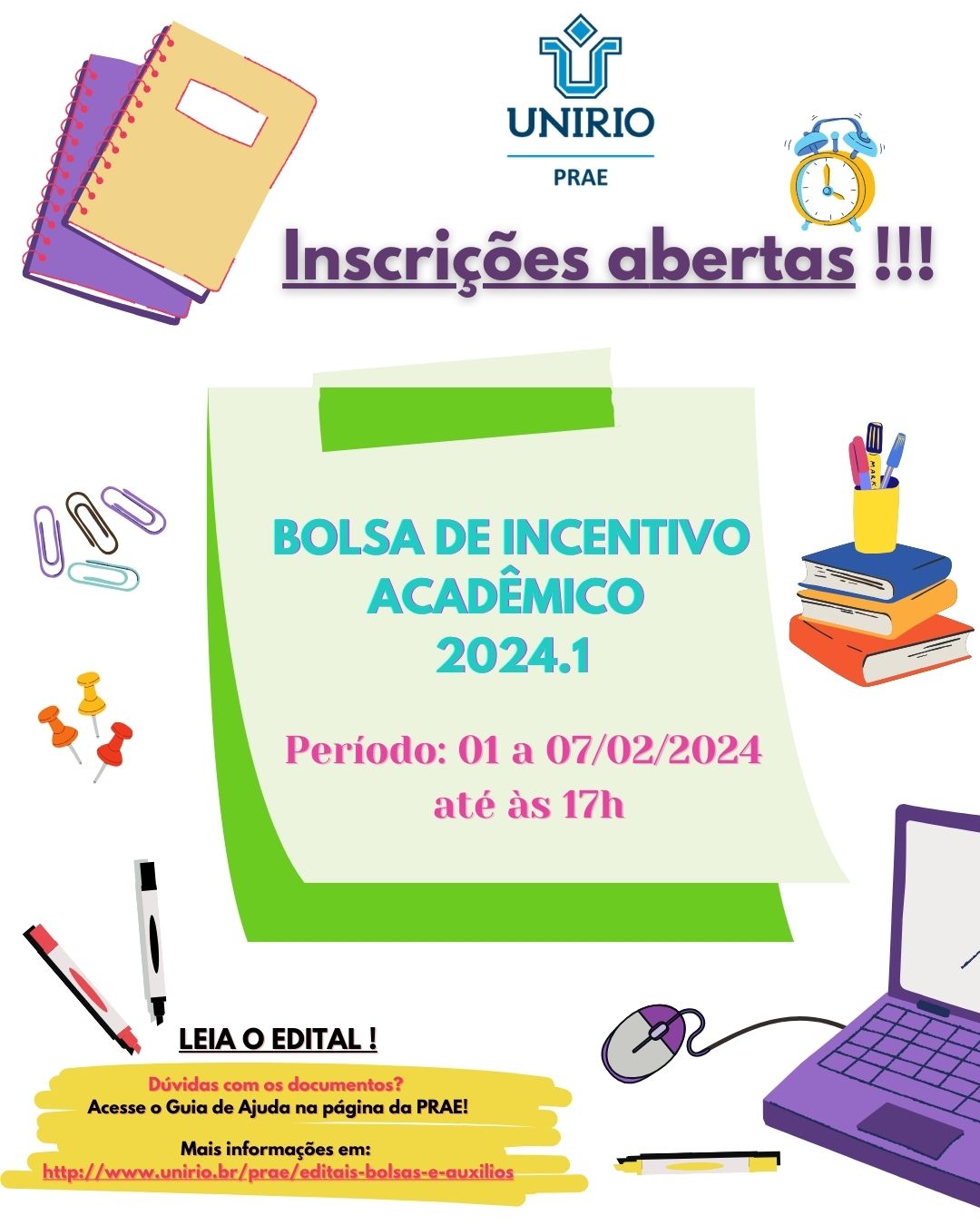 PRAE divulga edital para Bolsa de Incentivo Acadêmico (BIA) 2024.1