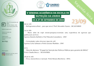 Programação - V Semana Academica da Escola de Nutrição 23/09/2024 Programação - V Semana Academica da Escola de Nutrição 23/09/2024