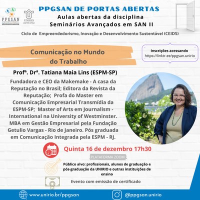 Evento PPGSAN de Portas Abertas Dia 16/12/2021 às 17h30 Evento PPGSAN de Portas Abertas Dia 16/12/2021 às 17h30