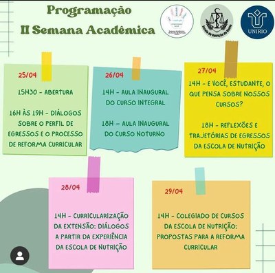 Programação da segunda semana acadêmica da EN Programação da segunda semana acadêmica da EN