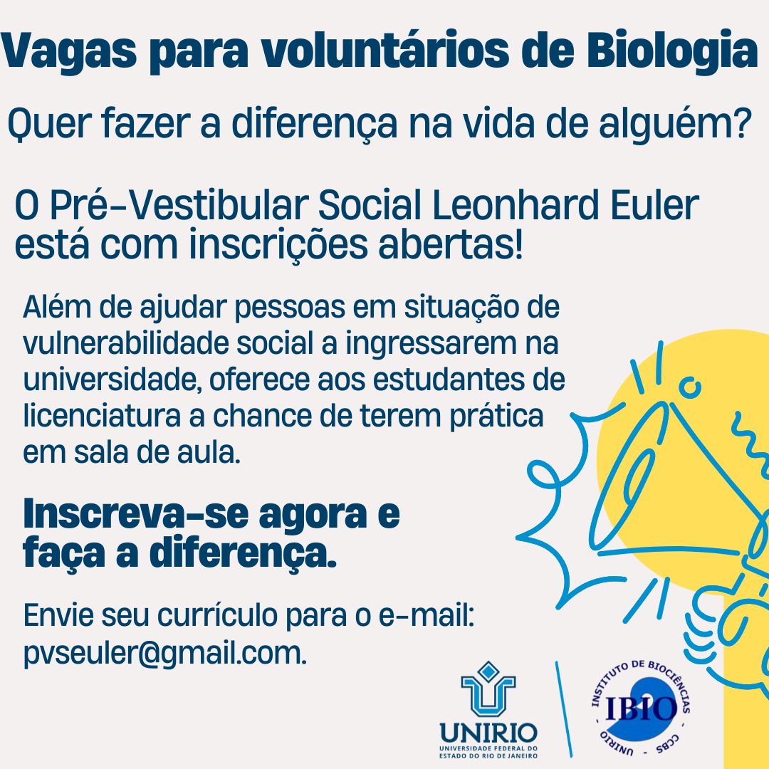 Vagas para voluntários de Biologia