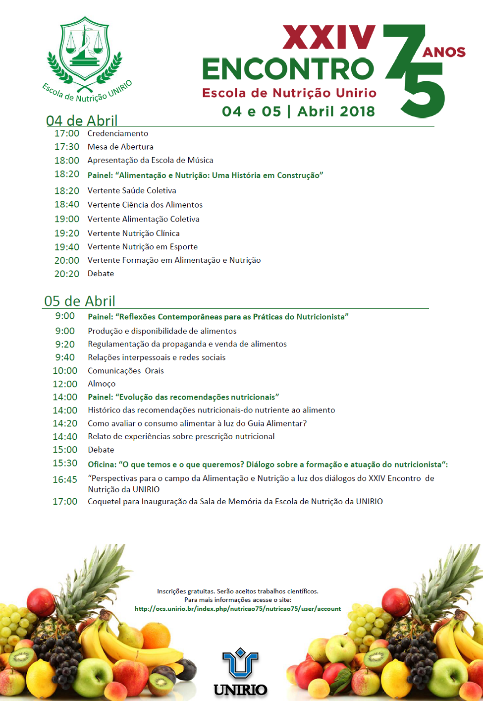 XXIV ENCONTRO DE NUTRIÇÃO - 75 ANOS DA ESCOLA DE NUTRIÇÃO