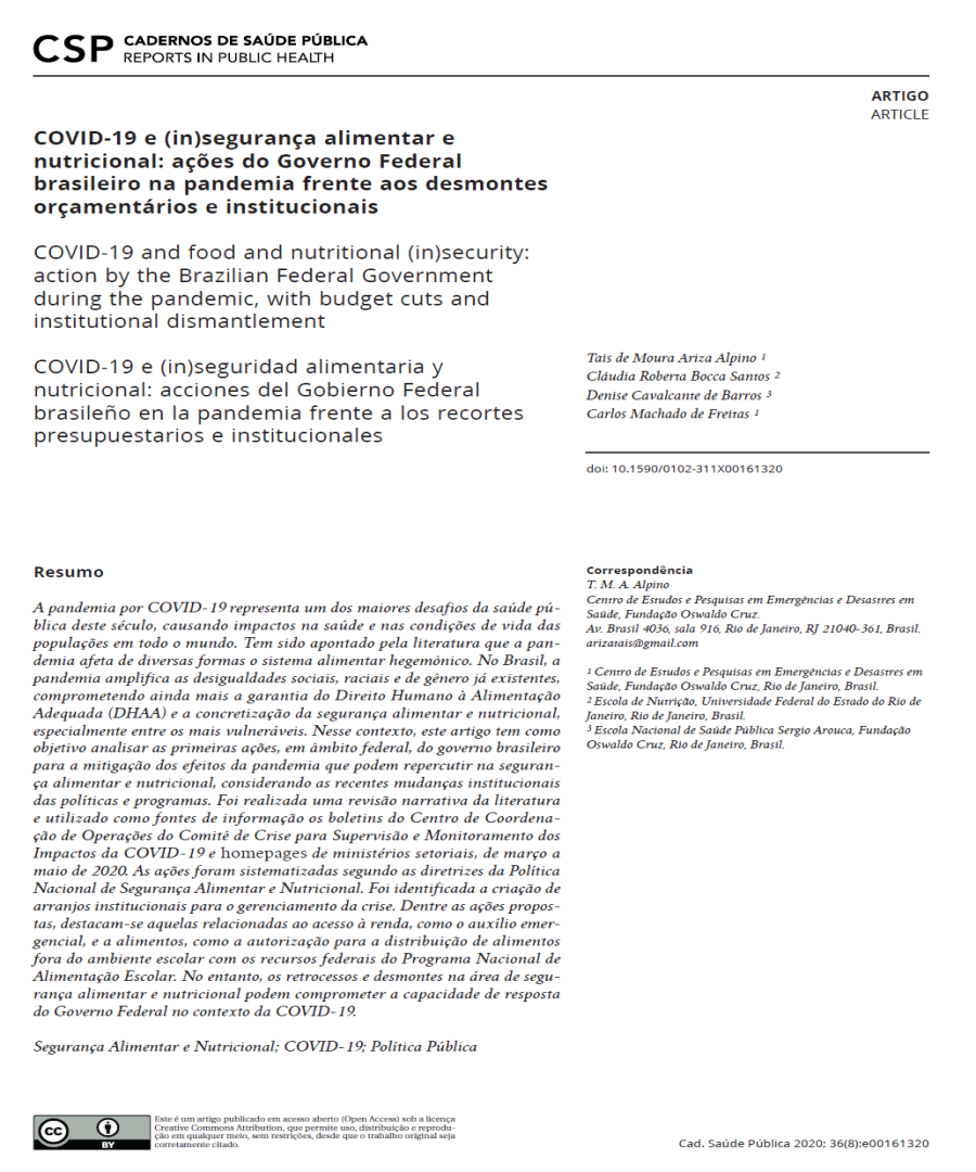 Covid-19 (in)  segurança alimentar e nutricional