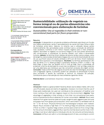 Artigo Sustentabilidade- utilização de vegetais na forma integral ou de partes alimentícias não convencionais para elaboração de farinhas