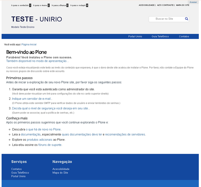 Layout em Plone da página Bem vindo