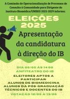 Apresentação do Candidato à direção do Instituto Biomédico, dia 5 de maio