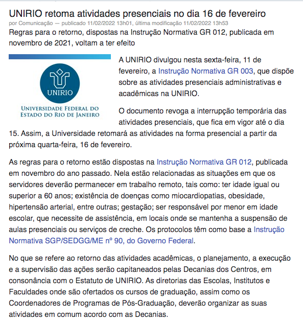 Retorno Presencial 16 fevereiro