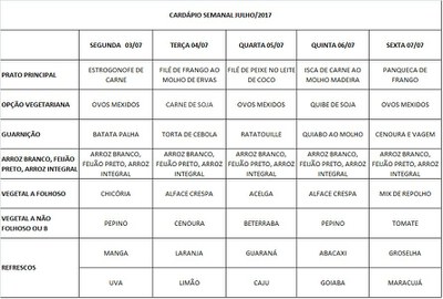cardápio 03/07 a 07/07/17